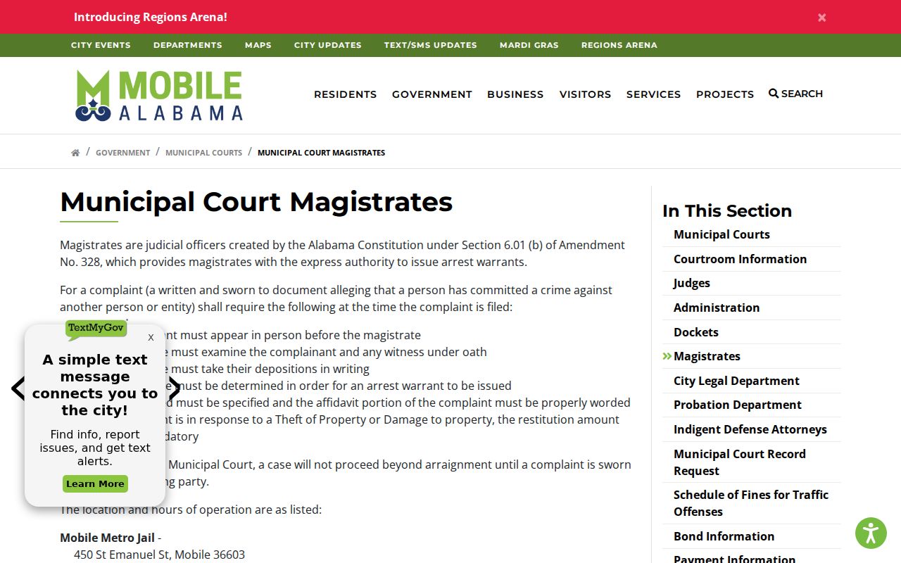 Mobile Municipal Court magistrates and warrant process